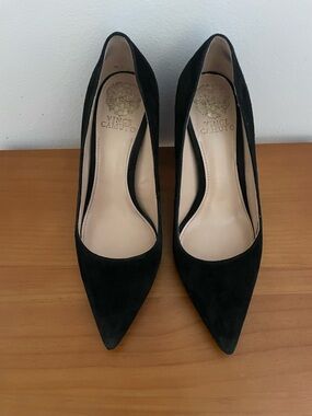 Vince Camuto Black Suede High Blockheel Pumps